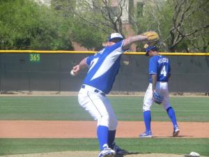 Royals lefty prospect Brandon Finnegan pitching during spring training 2015 (Jen Nevius).